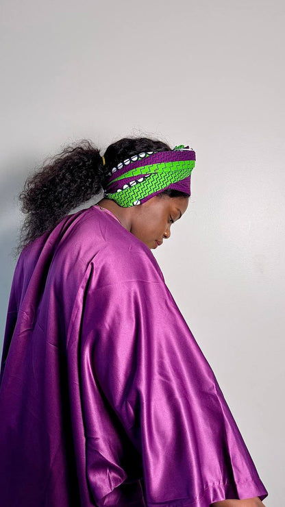 BOUBOU AMARA EN SATIN ET PAGNE AVEC FOULARD